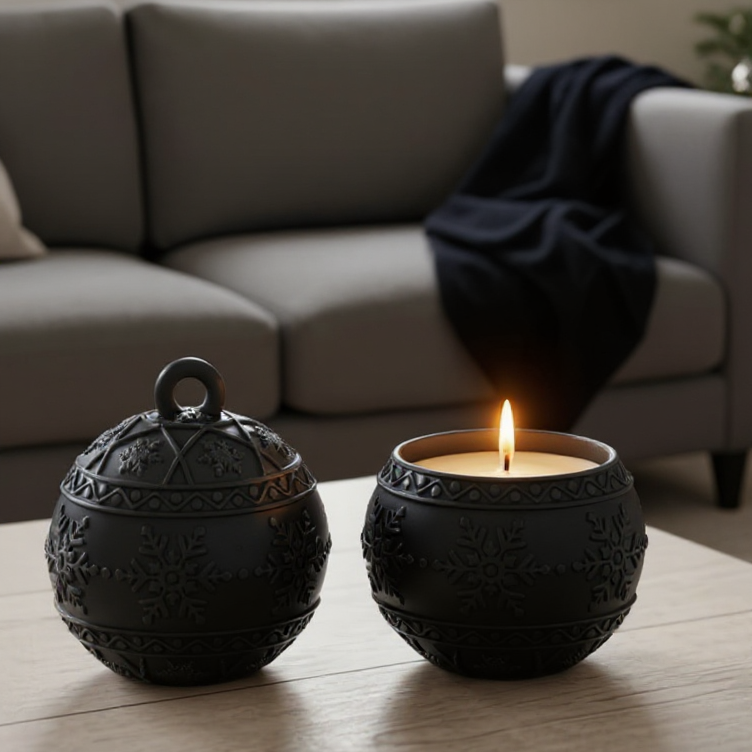 Bola de Navidad Cerámica Negra - Regalo Premium Navideño