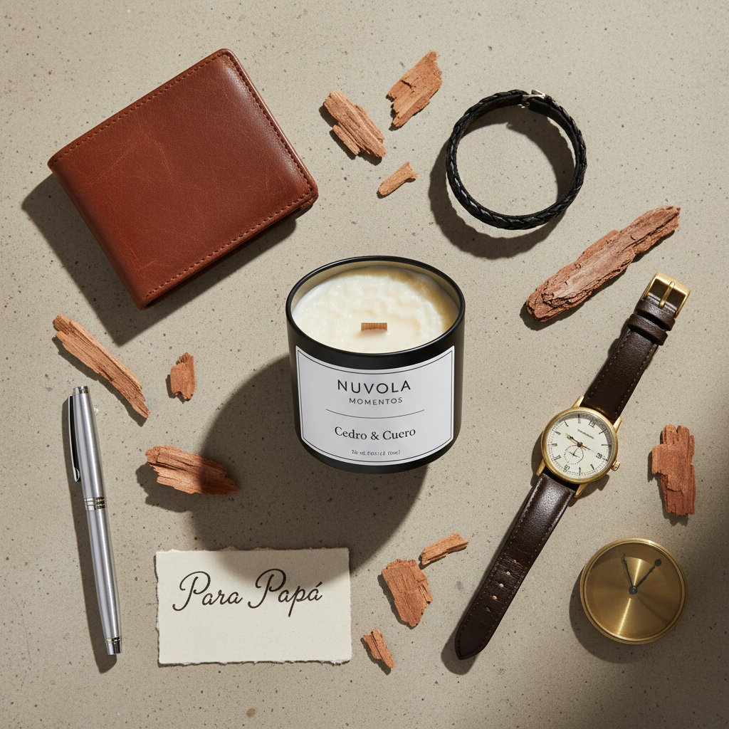 Bougie artisanale en cèdre et cuir ou en café noir – Boîte noire pour la fête des pères