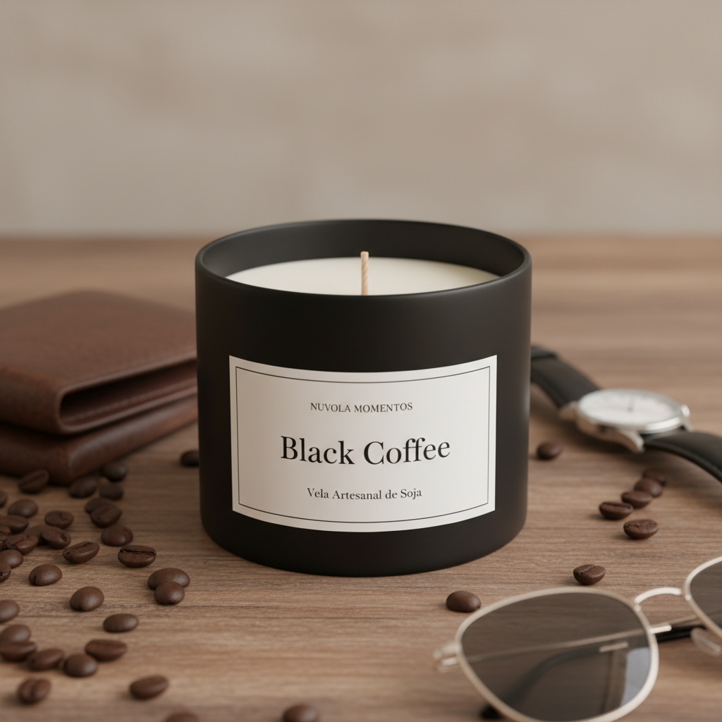 Bougie artisanale en cèdre et cuir ou en café noir – Boîte noire pour la fête des pères