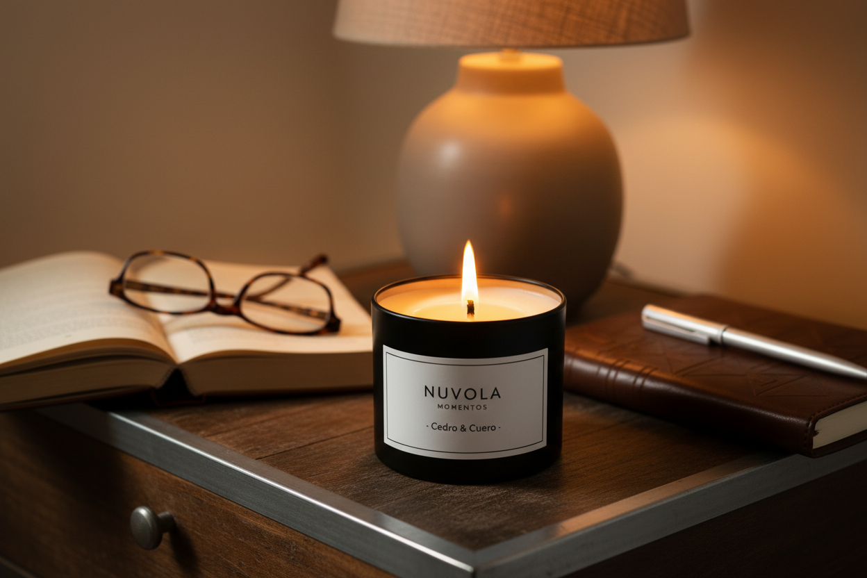 Bougie artisanale en cèdre et cuir ou en café noir – Boîte noire pour la fête des pères