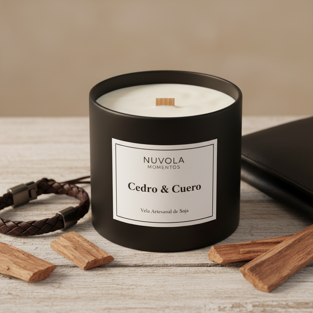 Bougie artisanale en cèdre et cuir ou en café noir – Boîte noire pour la fête des pères